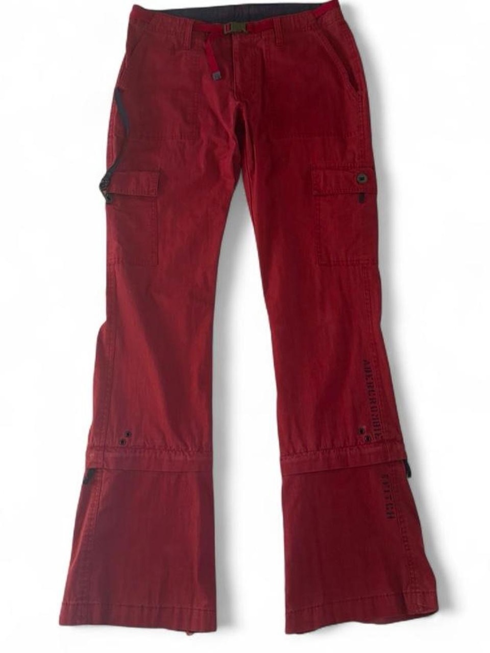 Y2K vintage Abercrombie & Fitch red low rise bootcut cargo pants zip off capri